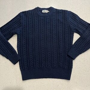 Wellen Huckberry Seawool Fisherman Cable Knit Wool Sweater Mens S Navy Marled
